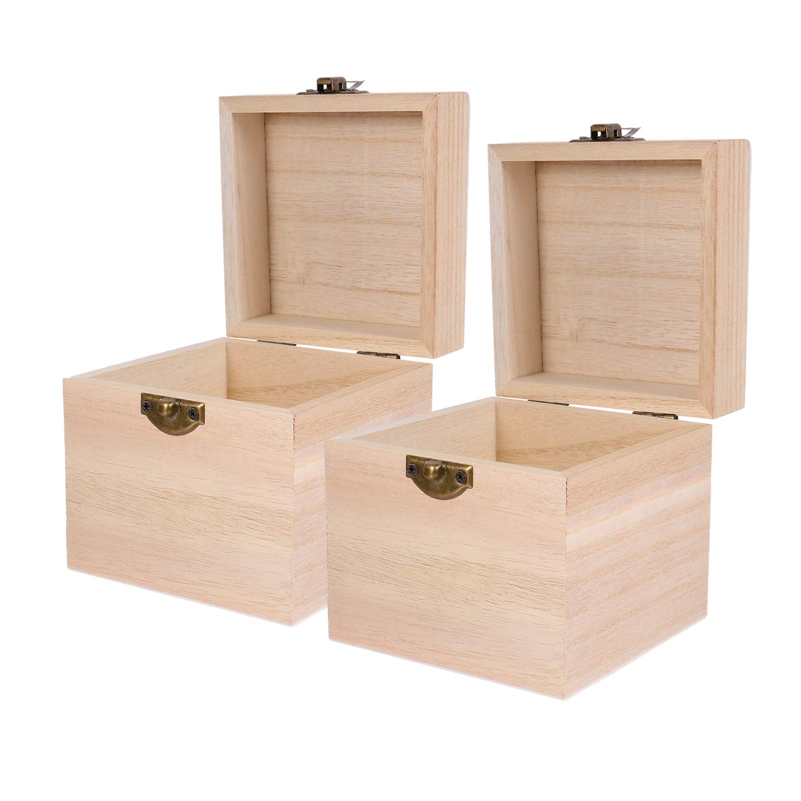 Photo 1 of Cabilock 2pcs Wooden Box Keepsake Box: Square Decorative Box Unfinished Memory Box with lids Decorative Storage Boxes with lids Wood Boxes for Crafts for Bracelet Watch Necklace Earrings