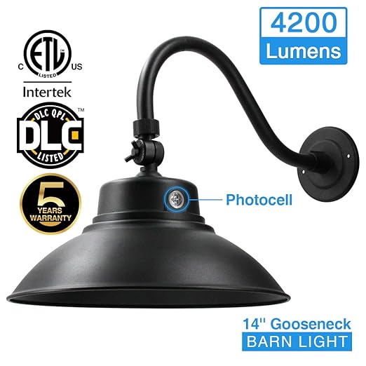 14in Black Led Gooseneck Barn Light 42w 4200lm Daylight Led