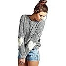shermie Women's Cute Heart Pattern Patchwork Casual Loose Thin Long Sleeve Round Neck Knits Sweater Pullover
