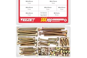 YEEZET 144Pcs Grade 8.8 M6 Hex Head Screws Bolts and Nuts Flat & Lock Washers Assortment Kit 20mm 30mm 40mm 50mm 60mm 70mm