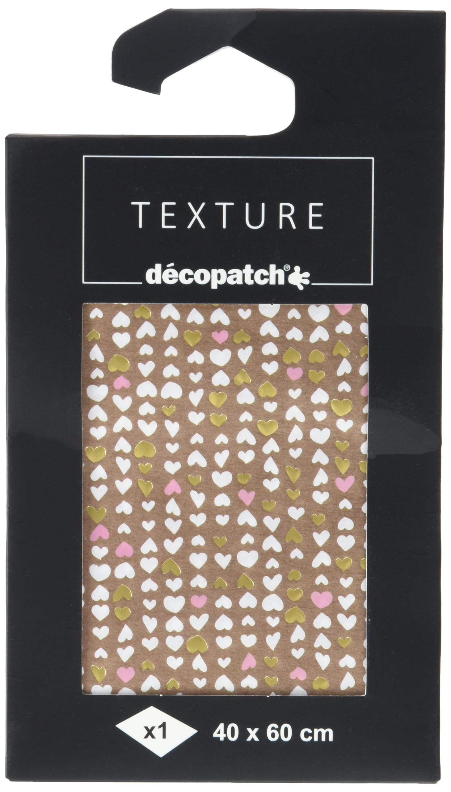 Décopatch - Ref TD787C - Texture Collection - Brown & White Tiny Hearts Pattern - Contains 1 Sheet of 40 x 60cm Textured Paper, Foil Printing for Metallic Effects