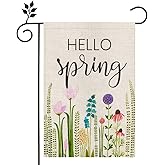 CROWNED BEAUTY Hello Spring Floral Garden Flag 12×18 Inch Double Sided for Outside Small Seasonal Wildflowers Yard Flag