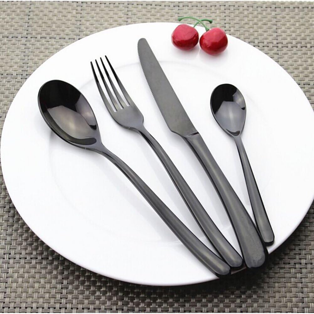 KIBOOM Luxury High Quality 18/10 (304)Cutlery Set Flatware Set 4-piece Service for 1, Stainless Steel Dinnerware Set (Black Gold)