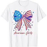 Coquette Bow USA Patriotic American Flag 4th of July Girl T-Shirt