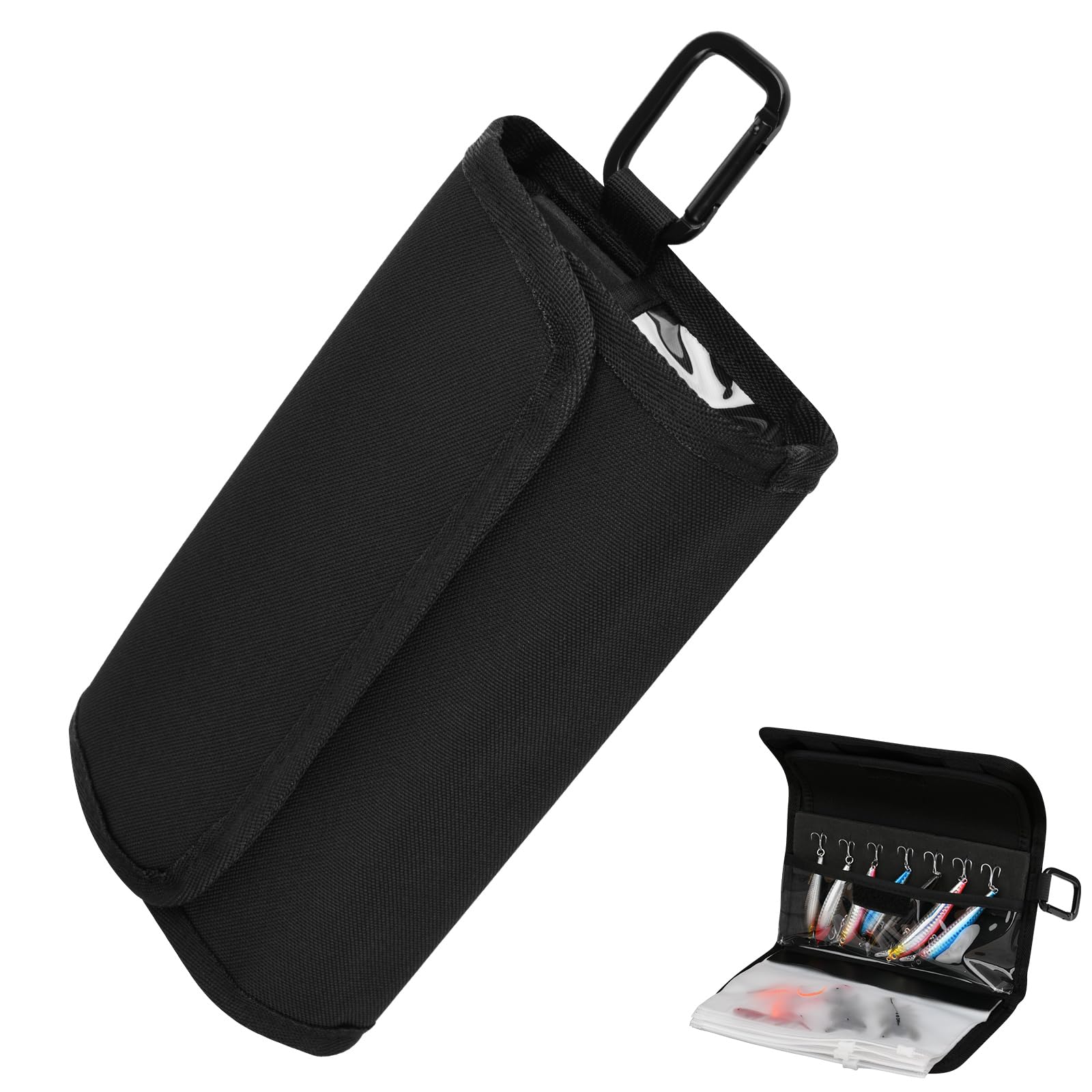Photo 1 of Cosmos Fishing Tackle Organizer Wallet Wrap with Fishing Spinner Baits Clear Case Bag & 4 Removable Fishing Lure Storage Zipper Sleeve Soft Bait Binder Pocket with Hanging Hook for Fishing & Fisherman