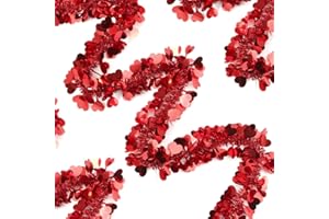 AMIATALO 50 Feet Valentine’s Day Heart Tinsel Garland Decorations, Red Heart Metallic Tinsel Garland Valentine's Day Shiny Garland Hanging Decorations for Valentine’s Day Tree Indoor Outdoor Home Supplies