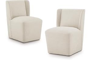KISLOT Upholstered Dining Chairs Set of 2 with Casters, Wingback Modern Side Armless Deskchair with Rollers for Diningroom Bedroom Livingroom Reading Room, Cream Beige Fabric