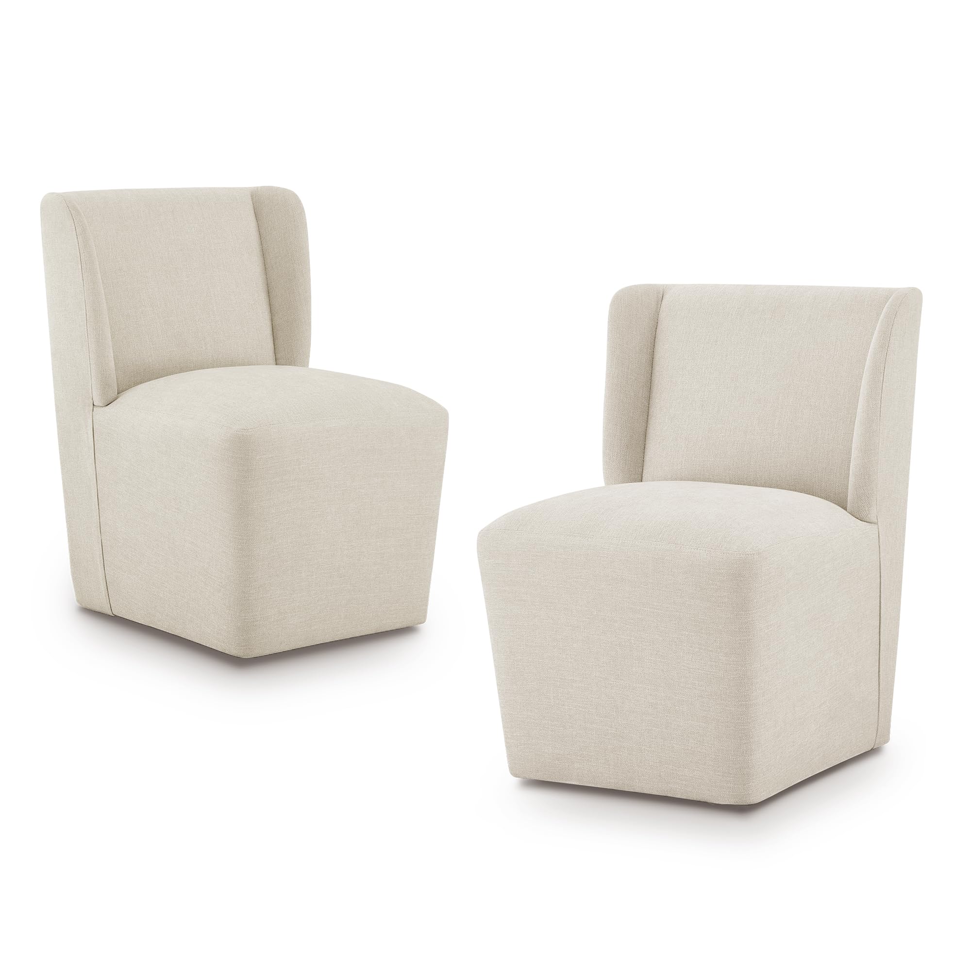 Photo 1 of *****1 DINNING CHAIR ONLY**** KISLOT Upholstered Dining Chairs Set of 2 with Casters, Wingback Modern Side Armless Deskchair with Rollers for Diningroom Bedroom Livingroom Reading Room, Cream Beige Fabric