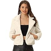 Allegra K Women's Cropped Faux Fur Jacket Lapel Cardigan Shrug 2024 Winter Fluffy Faux Fur Coat