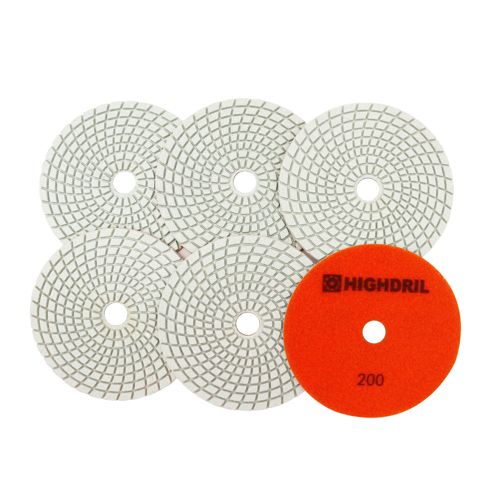 Wet Diamond Polishing Pads,HIGHDRIL 6pcs 125MM #200,for Granite Marble Sanding Used on Grinder or Polisher