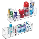 mDesign Plastic Bathroom Medicine Cabinet Organizer with Handles - Divided Vanity Storage Holder/Container for Cotton Swabs, 