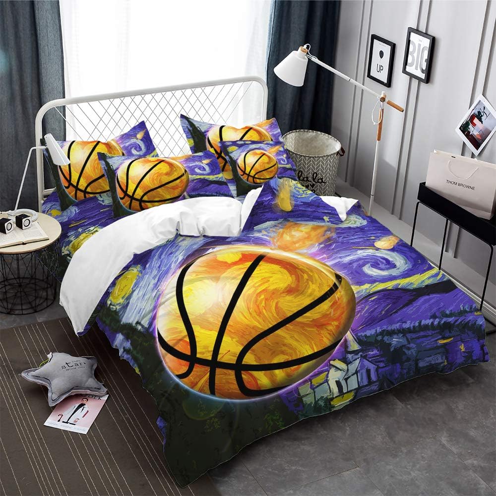 Amazon Com Arl Home Basketball Sport Bedding 2 Piece Twin Size Basketball Duvet Cover Sport Theme 3d Painting Basketball Printing Quilts Cover With 1 Pillowcases For Men Boys Teens Kids Duvet Bedding Purple