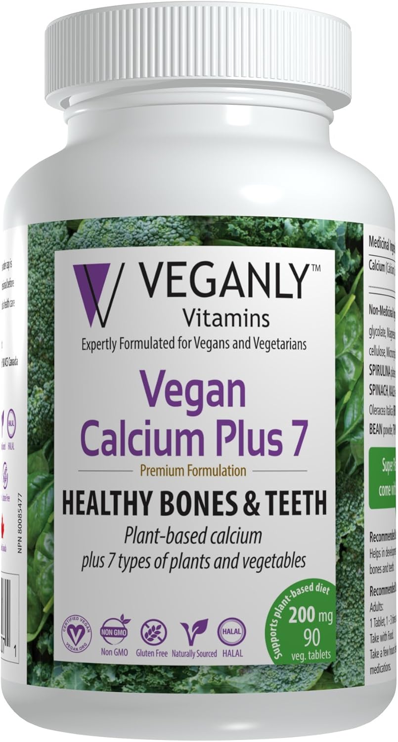 VEGANLY Vitamins Vegan Calcium Plus 7 (200 mg). Plantbased calcium allinone, enhanced by 7