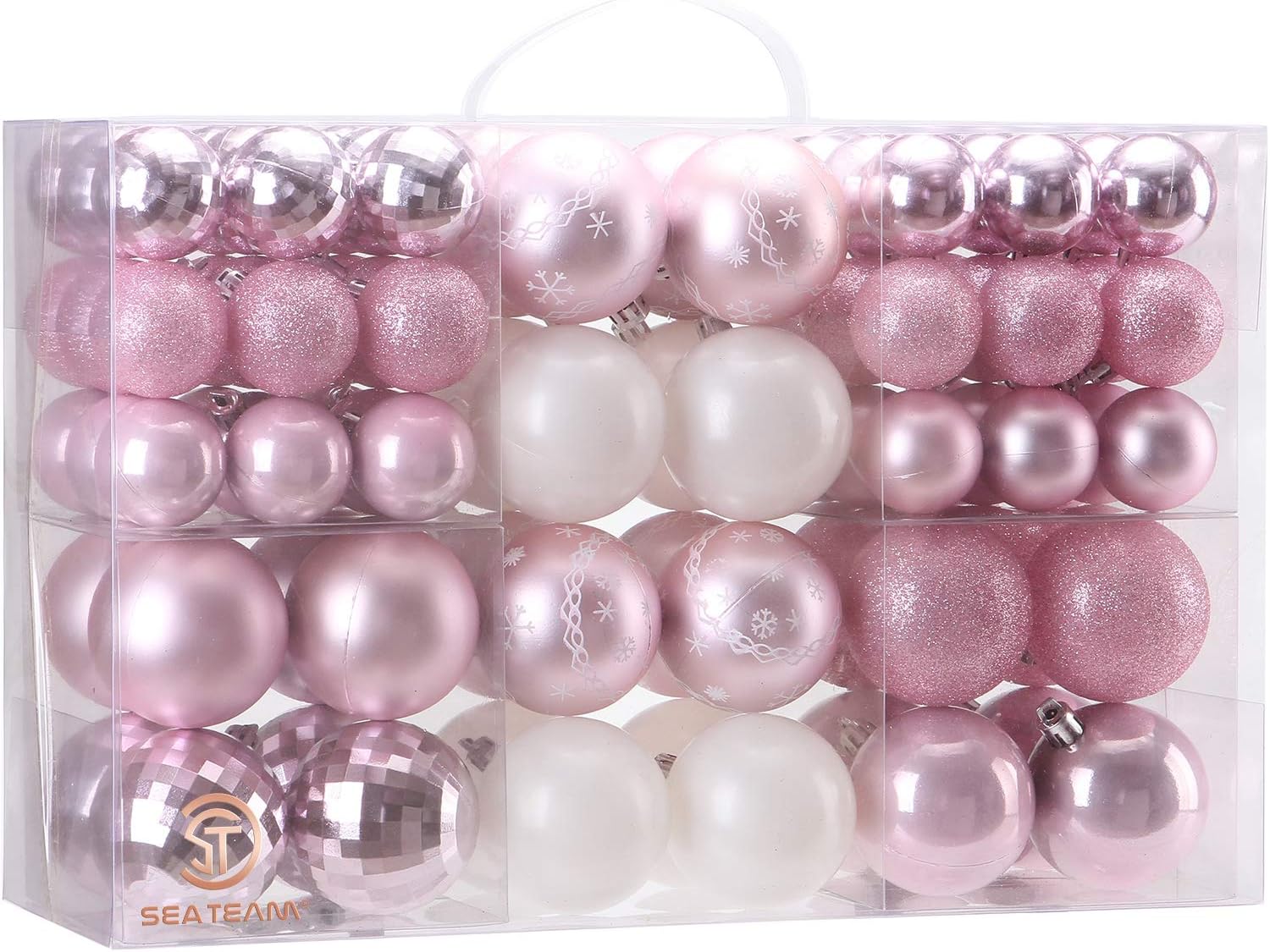 Ornaments - Sea Team 86-Pack Shatterproof Pink Christmas Ball Ornaments Set, Assorted Multi-Sized Hanging Baubles, Xmas Tree Decorations, Seasonal Décor for Holiday Wreath Garland, Hooks Included