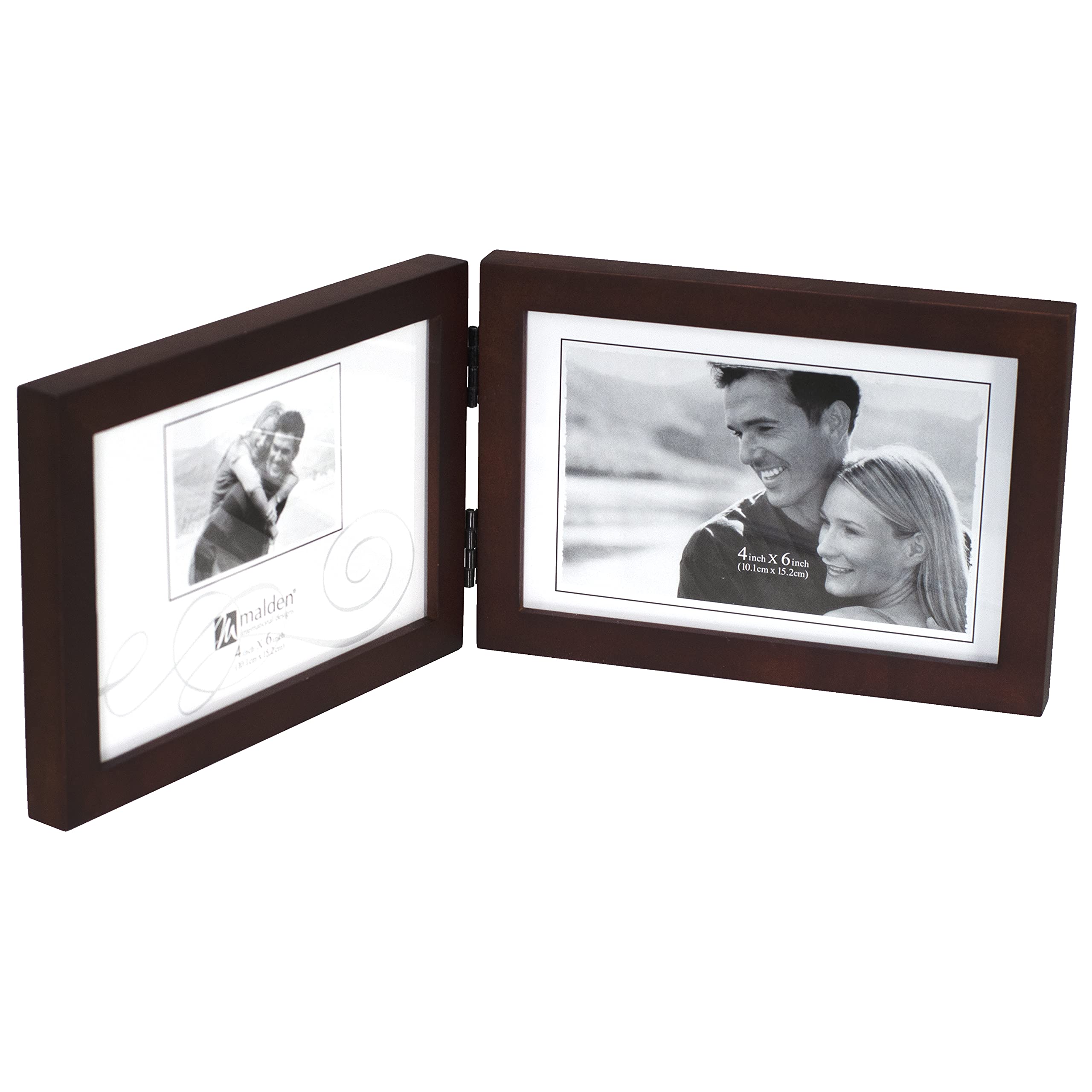 Malden International Designs Dark Walnut Concept Wood Photo Frame, Picture Frames, Double Horizontal, 2-4x6, Walnut