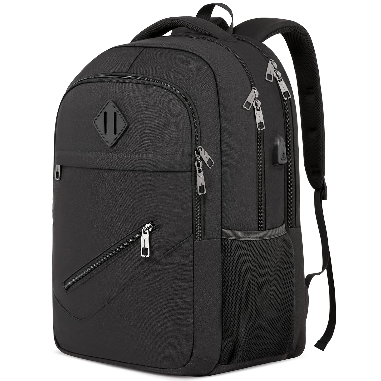 Photo 1 of Backpack for Men and Women, School Backpacks for Teen Boys Girls, Water Resistant Sturdy Anti Theft Travel Laptop Backpack, Black Student Bookbag Fits 15.6 Inch Laptop with USB Charging Port, Gifts