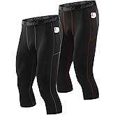 Runhit 3/4 Men's Compression Pants with Pockets,Workout Athletic Tights Leggings Athletic Base Layer Underwear