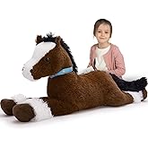 MaoGoLan Large Horse Stuffed Animal for Boy, Big Horse Plush Toy for Girl, Ridable Stuffy Pony for Kids, Coffee Stuffed Pony Plush Pillow for Baby Shower or Birthday Party Favor Gifts, 33 inches