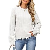 LCRRRN Women's Distressed Cable Knit Sweaters 2025 Oversized Casual Pullover Tops