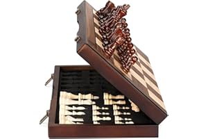 HURDAOS Magnetic Wooden Chess Set for Adults Kids 15'' Chess Board with Handmade Pieces, Folding Portable Travel Unique Chess Sets Game for Tournament Professional Beginner