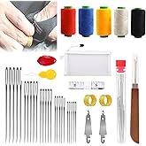 40Pcs Big Eye Steel Sewing Needles Kit, Stainless Steel Needles for Hand Sewing with Needle Threaders, Seam Ripper, Threads, Thimbles and DIY Crafting Tools