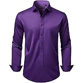 Lusead Men's Dress Shirts Long Sleeve Stretch Wrinkle Free Wedding Formal Business Button Down Shirt