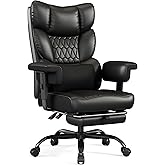 Misolant Big and Tall Office Chair with Footrest, High Back Executive Desk Chair with Adjustable Lift Armrest, 155°Recline,Lumbar Support Pillow, Faux Leather Gaming Chairs for Home or Office Black