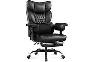 Misolant Big and Tall Office Chair with Footrest, High Back Executive Desk Chair with Adjustable Lift Armrest, 155°Recline，Lu