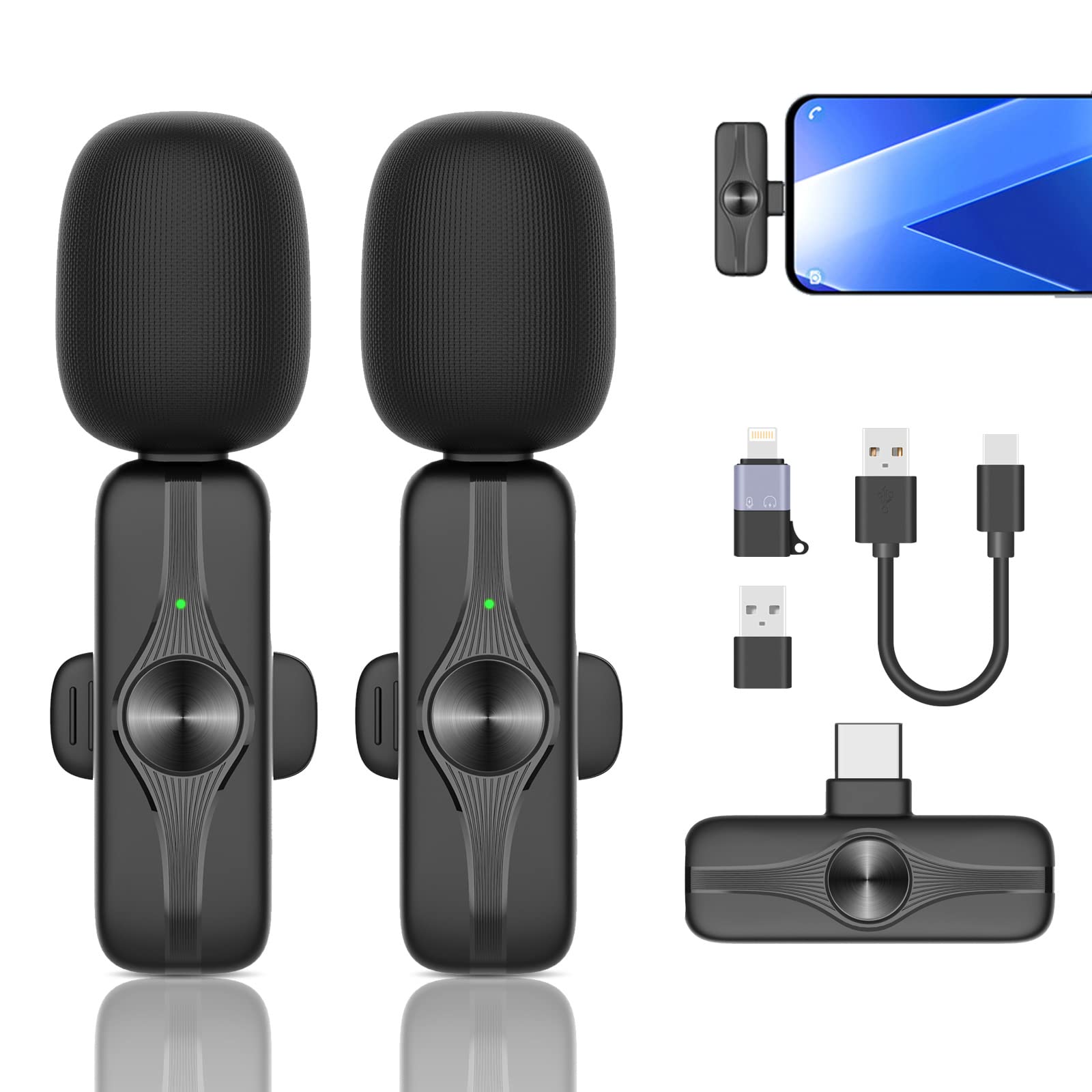 Wireless Lavalier Microphone for iPhone iPad Android,Plug-Play Wireless Microphone,Noise Reduction Wireless Mic for Recording YouTube TikTok Facebook,No APP（2pcs mic）