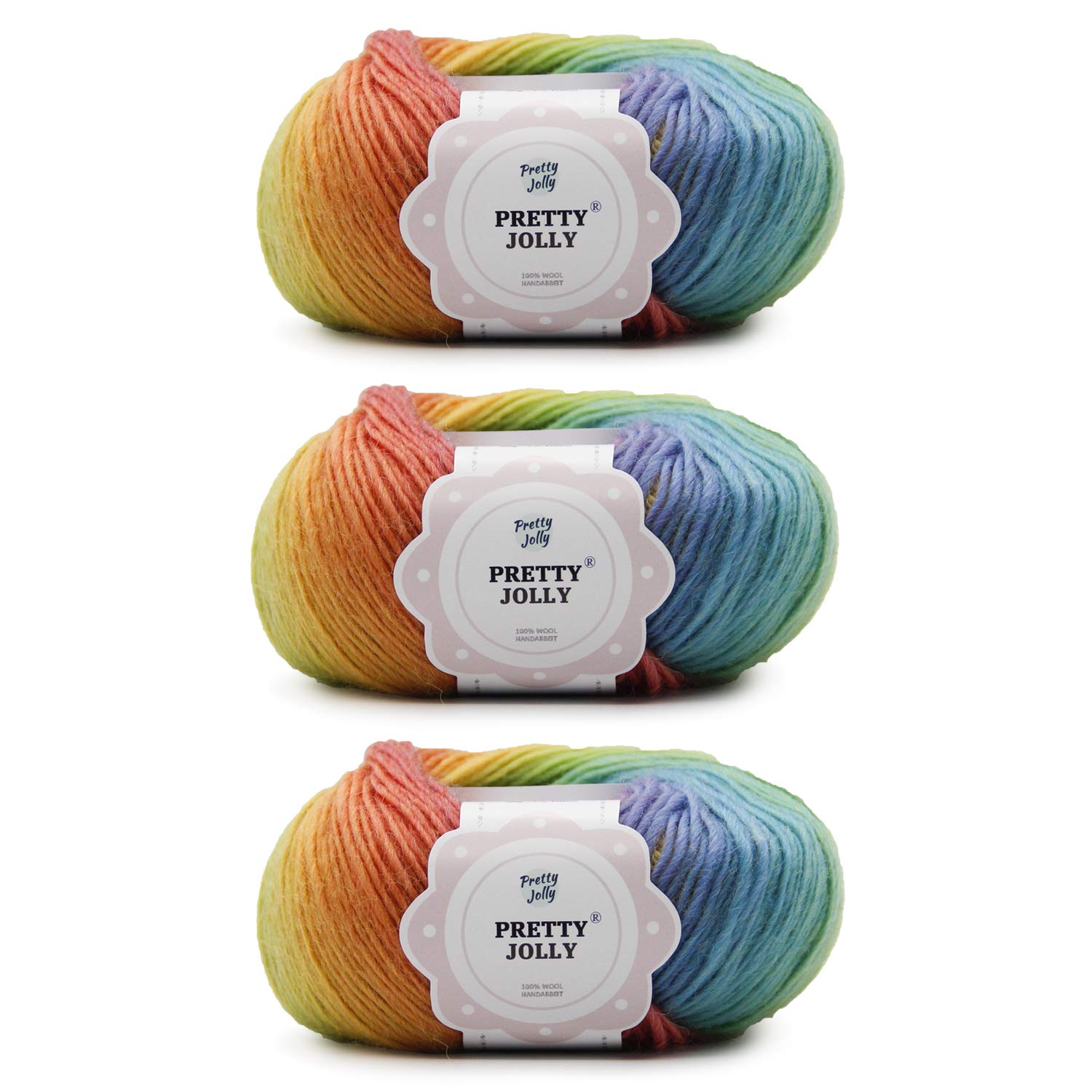 Pretty Jolly 3 Skeins Rainbow Wool Yarn - Soft Gradient, Self-Striping, Multi Color for Crochet & Knitting, Single Ply (11#)