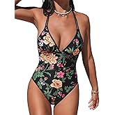 CUPSHE Women's One Piece Swimsuit V Neck Bathing Suit Cutout Back Self Tie Double Straps