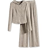 Klyatpxoen Size 7-14Y Girls Clothes 2 Piece Hooded Zip Cardigan Top Wide Leg Pants Spring Fall Sets