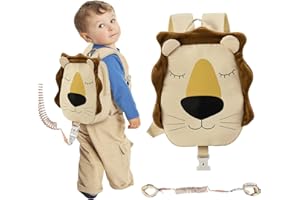 Zooawa Toddler Harness Backpack with Leash, 2 in 1 Cute Lion Kid Backpack with Anti Lost Wrist Link, Toddler Backpack Harness with Safety Leash for 1-4 Years Old Baby Boys Girls