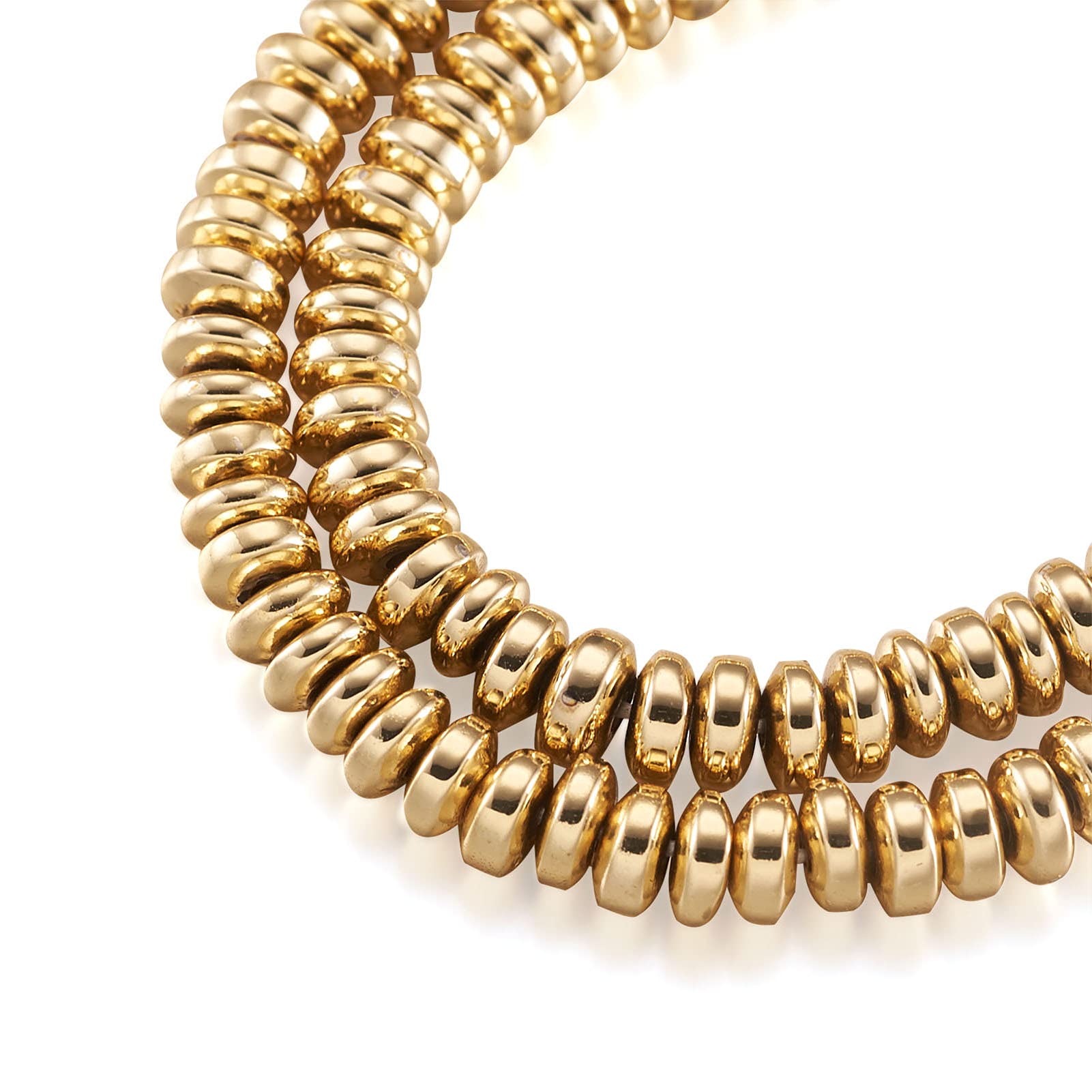 Cheriswelry 180pcs 4mm Golden Metal Flat Round Disc Heishi Spacer Beads Non-Magnetic Synthetic Hematite Loose Bead Strands for Jewellery Bracelet Necklace Making