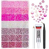 qiipii 28 Types Pink Jelly Resin Rhinestones for Bedazzling Crafting 3mm-6mm Flatback Colorful Hot Pink Stones Gems Diamonds for Nails Face Eyes Makeup DIY Crafts Tumblers Bottles Clothes Shoes Phones
