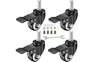 DICASAL 4 Pack 1.5 Inch Swivel Stem Casters, Non-Marking Polyurethane Wheels 330 Lbs with Diameter 3/8"- 16 x 1 Stem Thread and Nuts for Carts Trolley Furniture