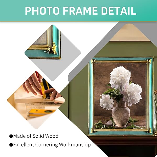 JINHUANG 8X10 INCH VINTAGE PICTURE FRAME, ELEGANT ANTIQUE PHOTO FRAME WITH GLASS FRONT, ANTIQUE ORNATE PHOTO FRAME DESKTOP AND WALL HANGING OLD FASHIONED STYLE (GOLD & GREEN)
