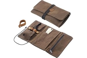 OGABEL Tobacco Smoking Pipe Pouch Waxed Canvas Pipe Roll,Tobacco Pipe Pouch Case Bag,Handmade Tobacco Pouch Smoking Pipe Storage Organizer with Tobacco Pipe Stand, Filters, Cleaning Tools(Not Include Pipes)