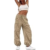 Bankeng Parachute Pants for Women Cargo Pants with Pockets Elastic Waist Drawstring Baggy Hiking Pants