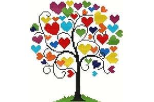 HKLIOPU Stamped Cross Stitch Kits for Beginners,11CT Needlepoint Counted Cross Stitch Kits for Adults Printed Pattern Stitch Love Tree Embroidery Kit Arts and Crafts