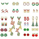 Christmas Earrings Bulk for Women Teens,20 Pairs Hypoallergenic Holiday Stud Earring Set Cute Santa Claus Reindeer Snowflakes Snowman Christmas Tree Earring Stud Fun Holiday Earrings variety Pack Winter Jewelry