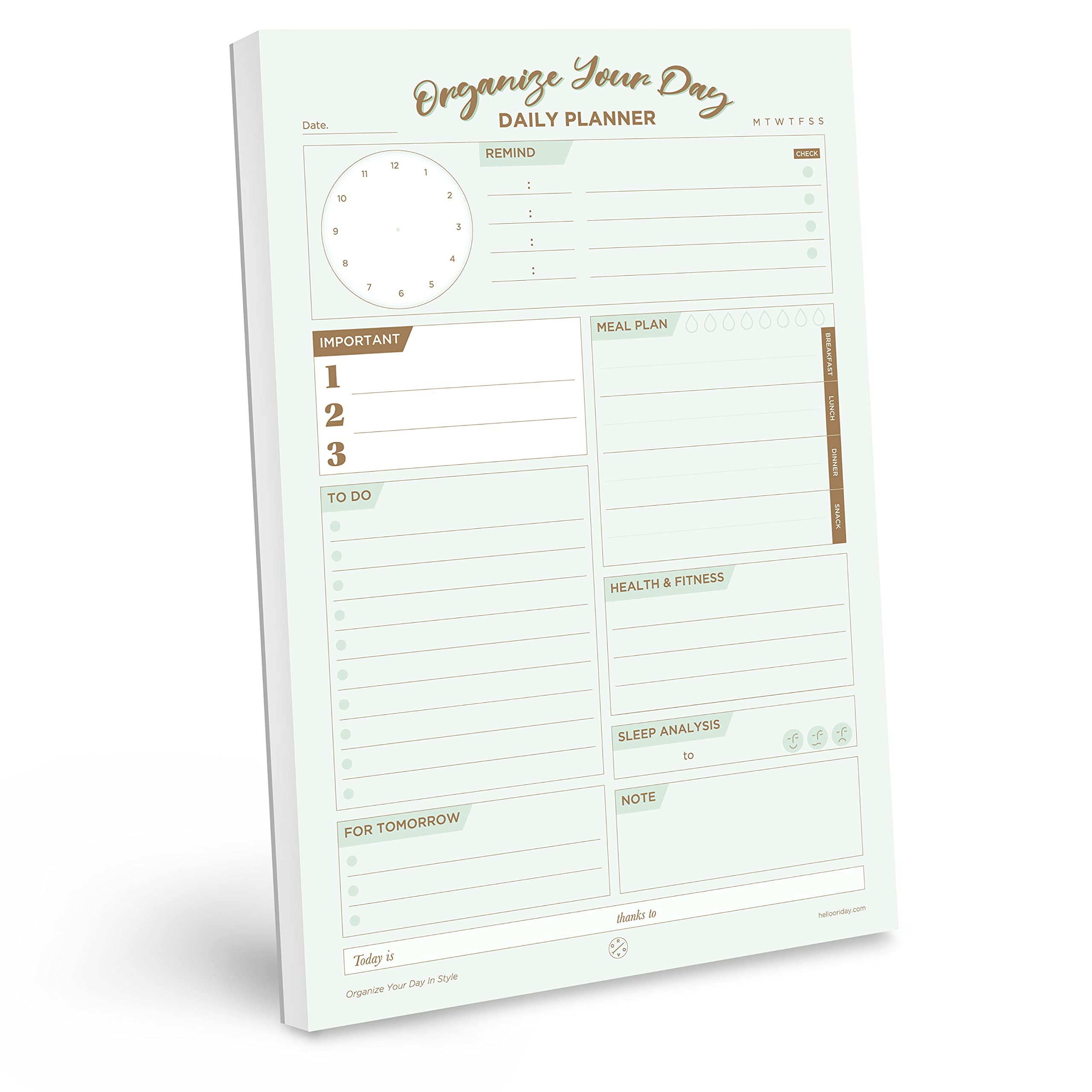 Oriday Daily Planner Pad To Do List Notepad Tear Off Organizing System (Green)
