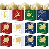 AmazingSpark 24 Pcs Small Christmas Gift Bags with Tissue Paper and Handle Reusable Christmas Paper Gift Bags with Tags for Holiday Present Wrap Giving 4 Style, 5 x 4.33 x 2.76 Inch(Xmas,Classic)