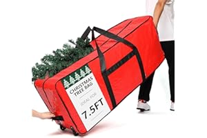 HOMEST Christmas Tree Storage Bag, Fits for 6/7.5 ft Xmas Artificials, Zippered Bag with Reinforced Carrying Handles and Wheels, Red (Bag Only)