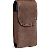 Hengwin Genuine Leather Cell Phone Holster Fits for iPhone 17 16 15 14 13 Pro Samsung Galaxy S25 S24 S23 Magnetic Closure Smartphone Holder Case with Belt Clip Phone Pouch (Retro Brown)