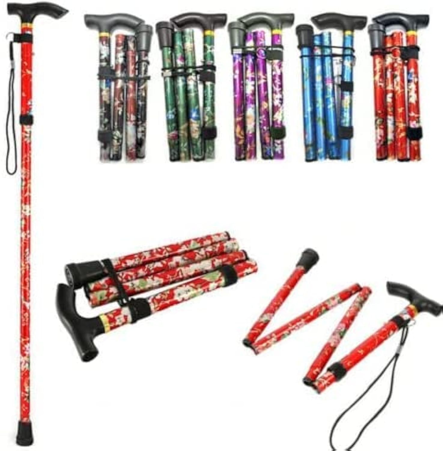 Adjustable Lightweight Aluminum Folding Walking Stick, Ergonomic Grip, Portable Hiking Cane for Elderly & Outdoor Enthusiasts, 4-Section, Non-Slip