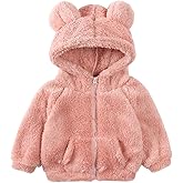 Feidoog Toddler Kids Fleece Hooded Jacket Coat with Ears Zipper Lightweight Long Sleeve Thick Warm Outerwear