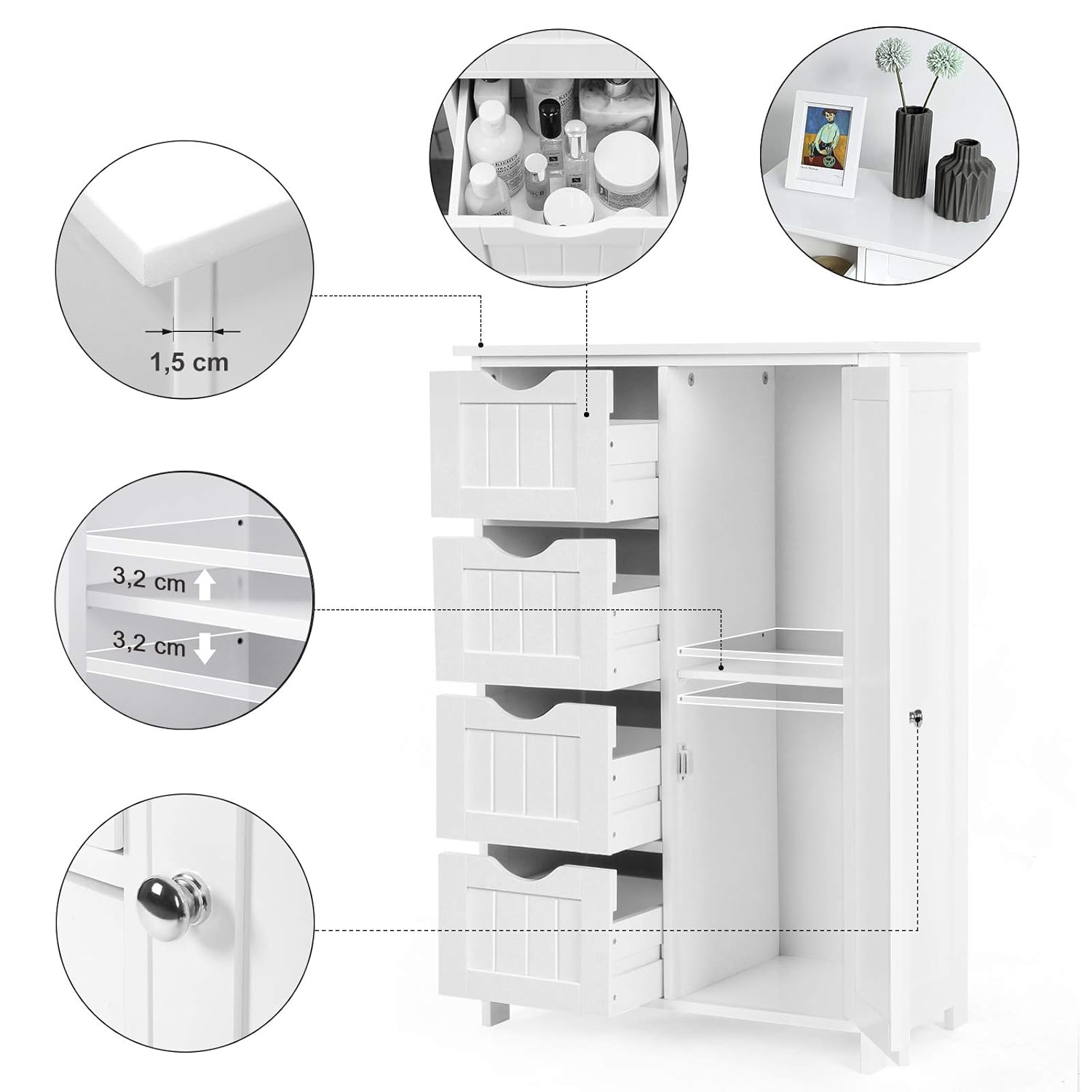 Schmaler Badschrank Aus Holz Mit 4 Schubladen Vasagle Badezimmerschrank Regale Aufbewahrungen Mobel Wohnen Regale Aufbewahrungen Mobel