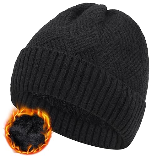 sportvibe Knit Beanie Hat for Women and Men, Comfortable Breathable Soft Beanie, Warm Winter Plush Hat, Gifts for Women Men Mom Dad, Black