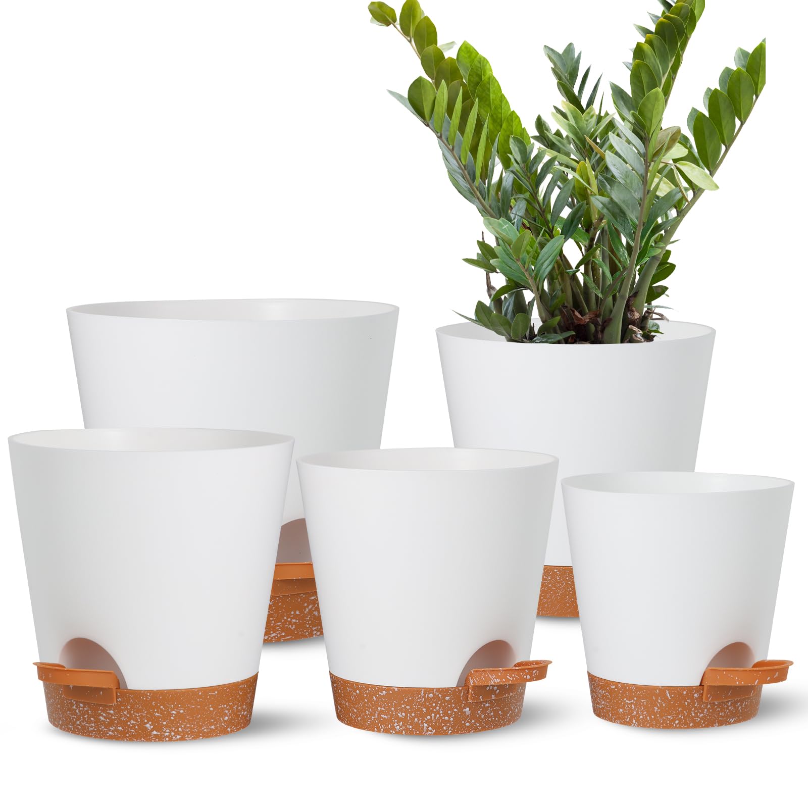SUN-E Self Watering Pots Planting Pots for All Indoor Plants, White Plastic Succulent Planter Modern Decorations/Gift Idea 5Pack